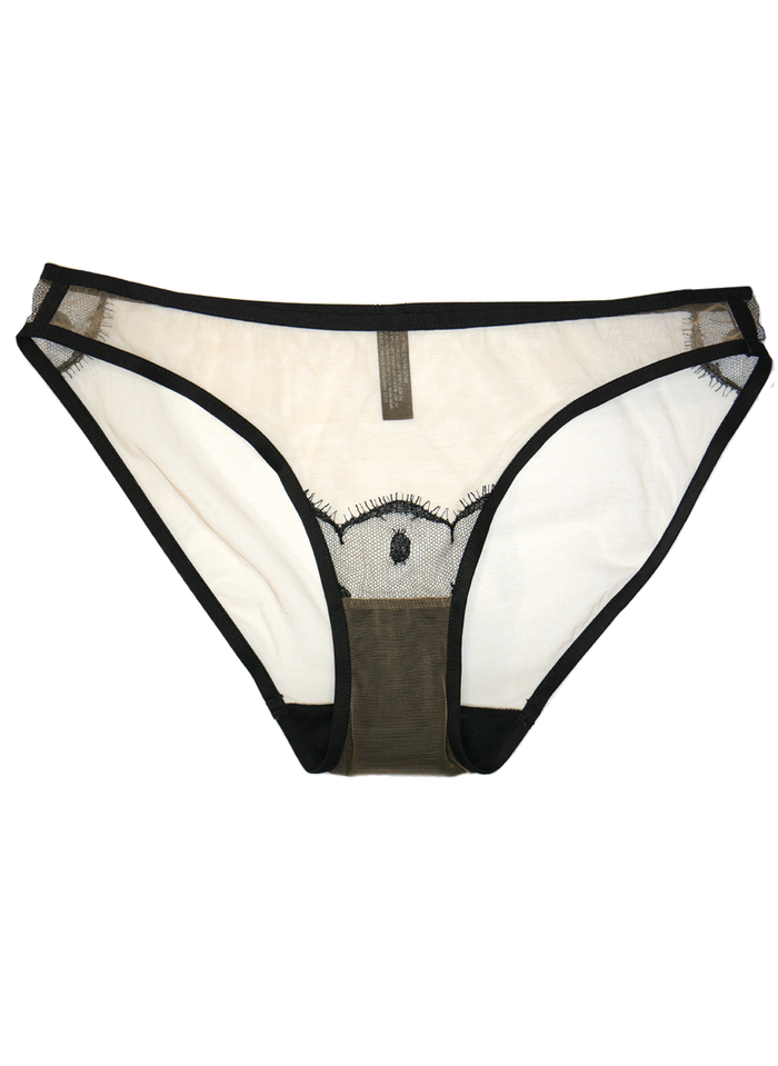 Sheer mesh and scallop French leavers lace bikini underwear with black elastic